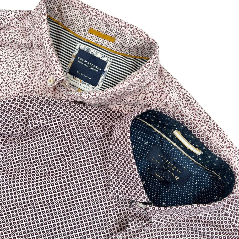 Ricky Singh Long Sleeve Button Front Shirts Mens L Denim Flower Cactus Man Qty 2
